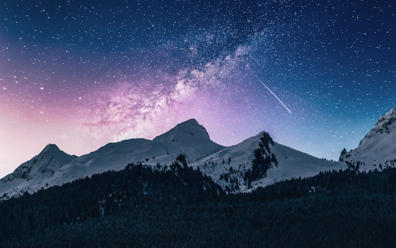 Moody mountain landscape with Milky Way stars for lofi dusk filter AI editing